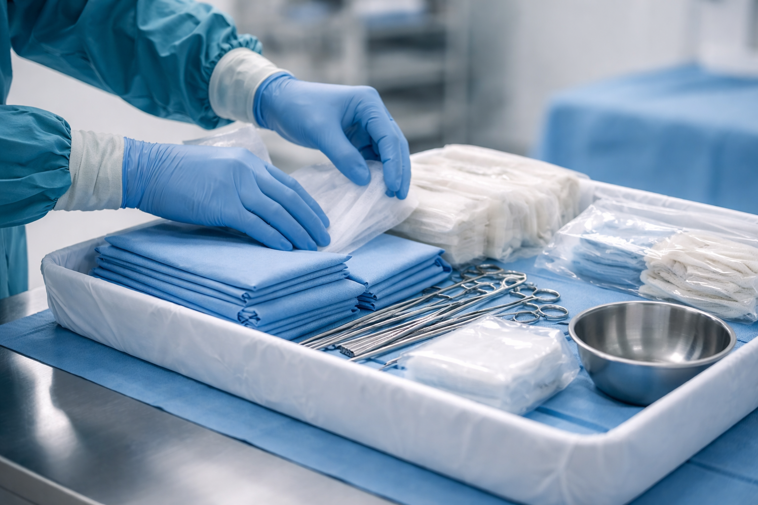 Het samenstellen van een custom procedure tray met steriele materialen